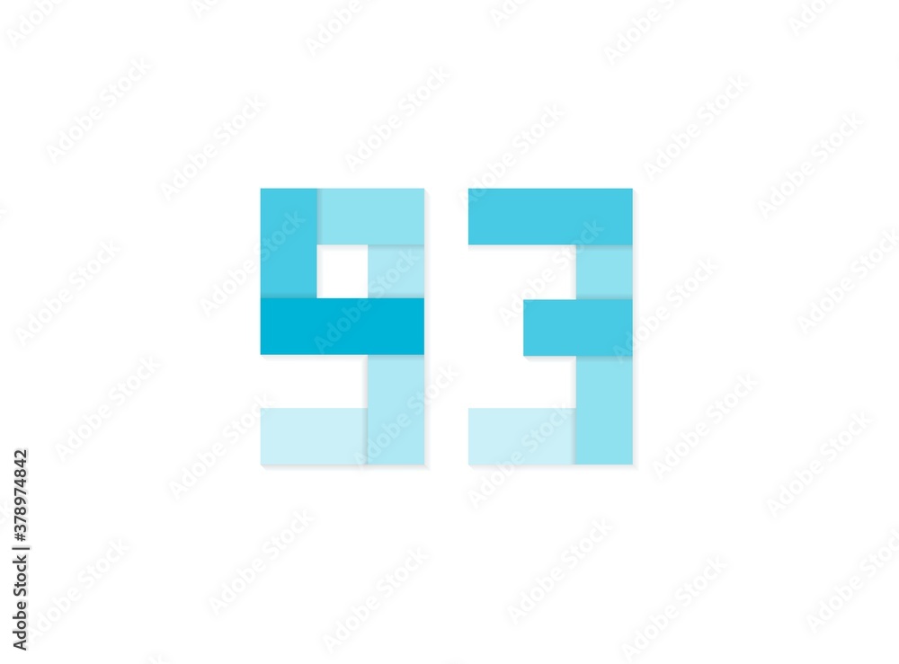 93 number, vector logo, paper cut desing font made of blue color tones .Isolated on white background. Eps10 illustration 93 number, vector logo, paper cut desing font made of blue color tones .Isolated on white background. Eps10 illustration