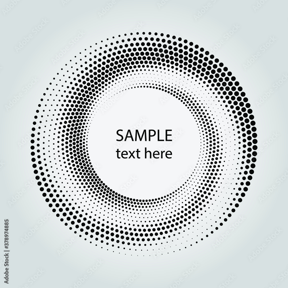 Black curvy halftone dots in spiral form. Geometric art. Trendy design element for frame, logo, tattoo, sign, symbol, web, prints, posters, template, pattern and abstract background Black curvy halftone dots in spiral form. Geometric art. Trendy design element for frame, logo, tattoo, sign, symbol, web, prints, posters, template, pattern and abstract background