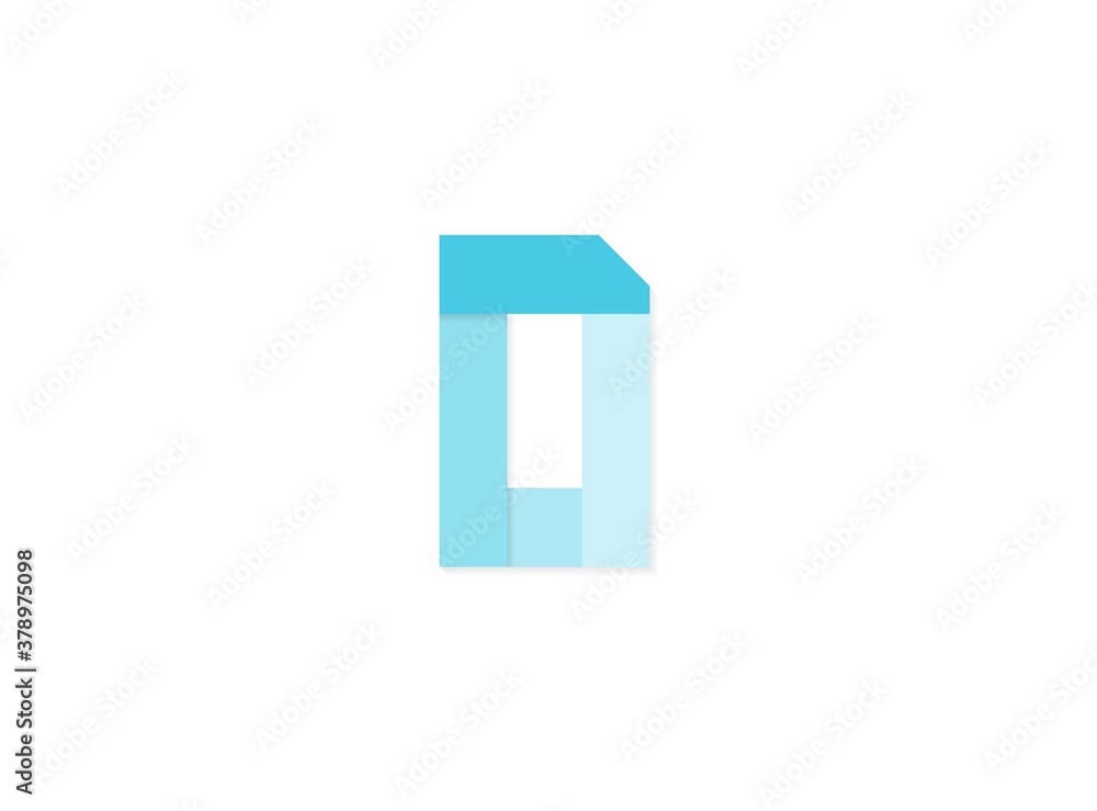D letter, vector logo, paper cut desing font made of blue color tones .Isolated on white background. Eps10 illustration