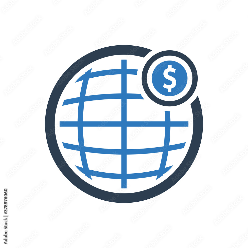global business icon - world investment icon - dollar with earth icon global business icon - world investment icon - dollar with earth icon