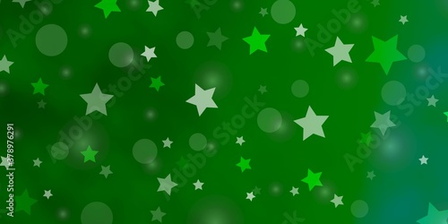 Light Green vector texture with circles, stars. Abstract illustration with colorful spots, stars. Pattern for design of fabric, wallpapers.