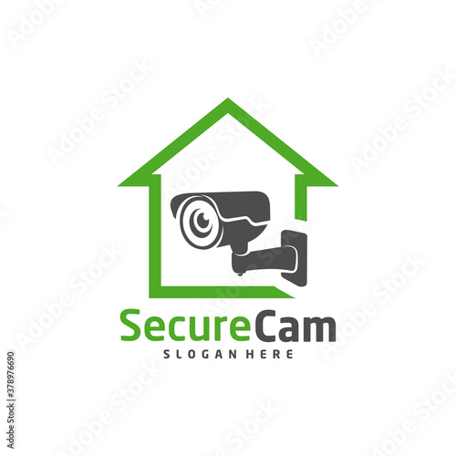 CCTV Camera with Home icon logo design vector template, Concept Symbol