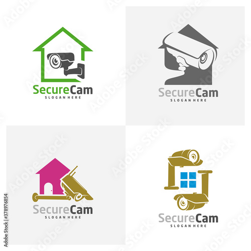 Set of CCTV Camera with Home icon logo design vector template, Concept Symbol