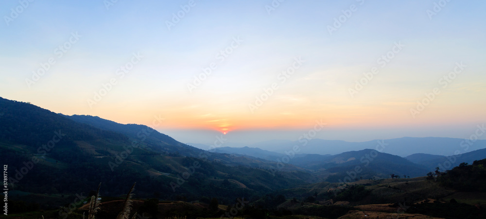 Beautiful landscape in the morning of Phu Chi fa National Park. Chiang Rai Province, Thailand