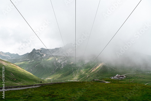Mountain pass in the clouds