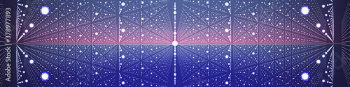 Abstract futuristic background. Geometric grid with particles in  space.