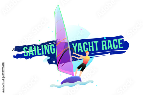 Vector illustration of sailing yacht race. Sports concept