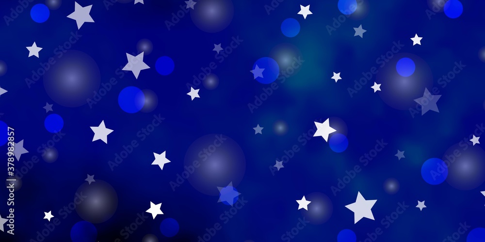 Dark BLUE vector backdrop with circles, stars. Illustration with set of colorful abstract spheres, stars. Design for textile, fabric, wallpapers. Dark BLUE vector backdrop with circles, stars. Illustration with set of colorful abstract spheres, stars. Design for textile, fabric, wallpapers.