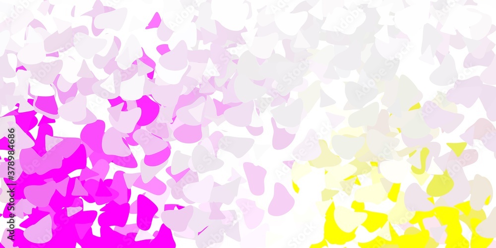 Light pink, yellow vector texture with memphis shapes.