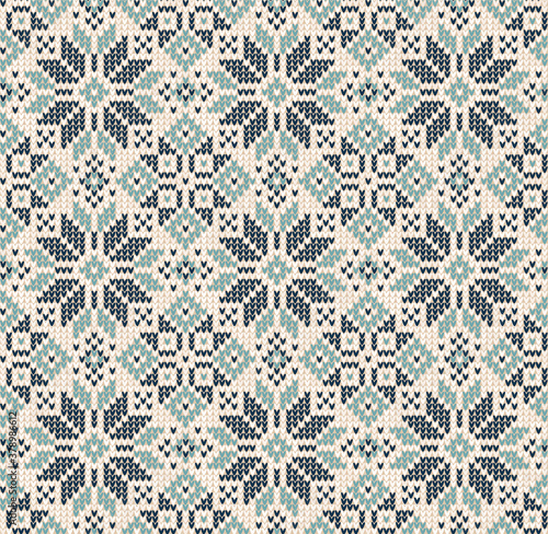 Ugly sweater Merry Christmas ornament scandinavian style knitted background seamless pattern