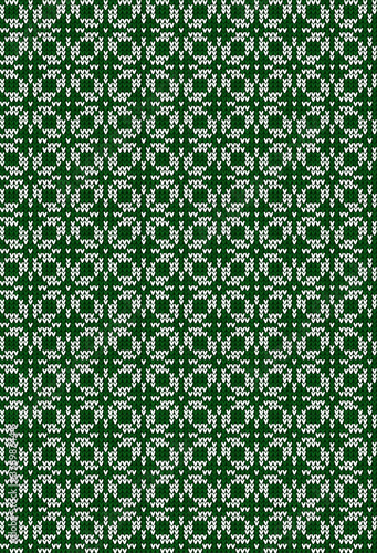 Ugly sweater Merry Christmas party ornament. Vector illustration seamless knitted background pattern christmas ornamental scandinavian style. White, green colored knitting