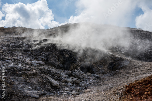 The "Biancane nature park" is an area near the town of Monterotondo Marittimo (Grosseto, Italy). There are several types of geothermal features such as showerheads, steam spills, and fumaroles.