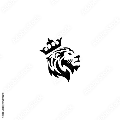 Lion king logo, lion with crown logo design. Simple elegant design.