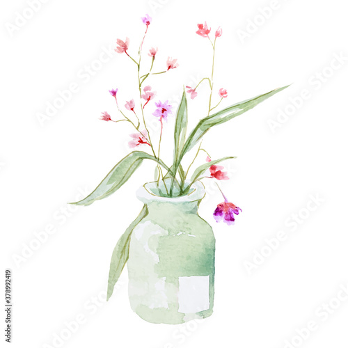 Water color of Potted flower isolated on white