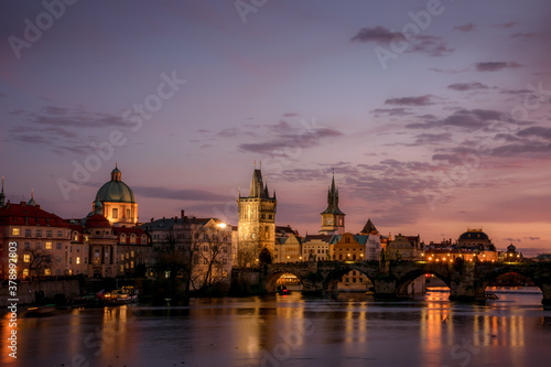 Fototapeta Naklejka Na Ścianę i Meble -  Old Prague on a pink sunset