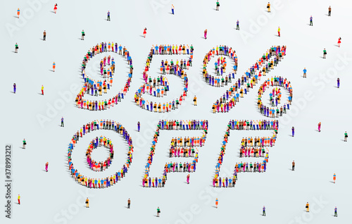 95 Percent off. Large group of people form to create a shape 95% off. Special Offer Sale Design. Vector Illustration of advertising banner.