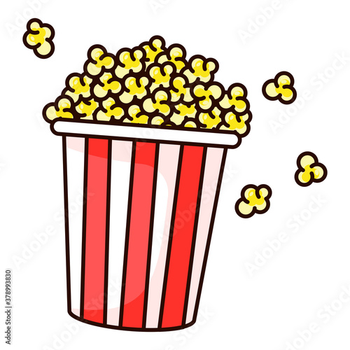Striped box container with  popcorn flat vector isolated illustration. Popcorn bucket icon. Popcorn isolated vector art.