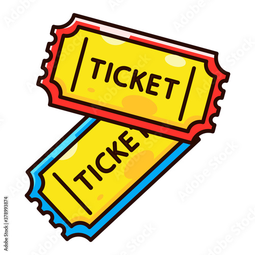 Ticket icon isolated on white vector illustration. Two cinema vector tickets fat style front view illustration. Retro ticket icon. 