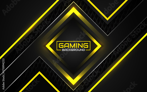 Abstract futuristic black and yellow gaming background with modern esport shapes. Vector design template technology concept can use element game banner, sport poster, cyber wallpaper, web, advertising