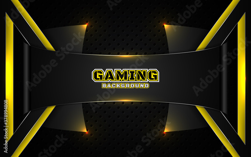 Abstract futuristic black and yellow gaming background with modern esport shapes. Vector design template technology concept can use element game banner, sport poster, cyber wallpaper, web, advertising