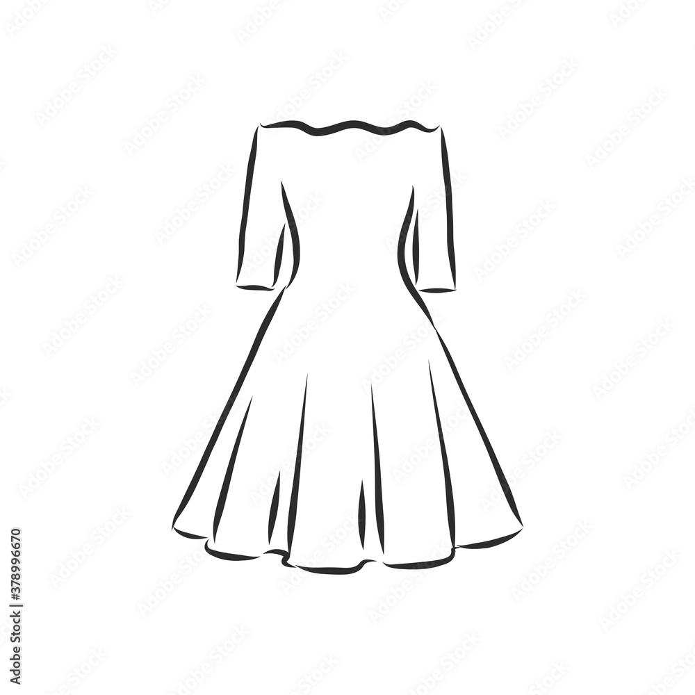 Sketches collection of women's dresses. Hand drawn vector illustration. Black outline drawing isolated on white background women's dress, vector sketch illustration Sketches collection of women's dresses. Hand drawn vector illustration. Black outline drawing isolated on white background women's dress, vector sketch illustration