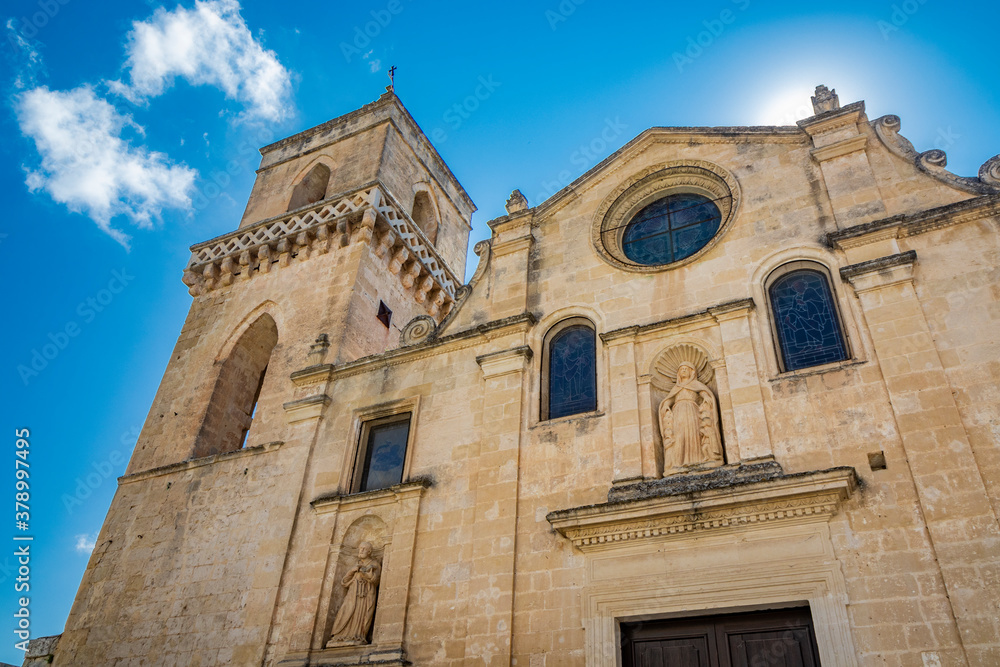 August 8, 2020 - Matera, Basilicata, Italy - The ancient Church of San Pietro Caveoso, in Baroque style, in the Sasso Caveoso.