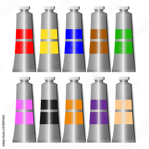 Colorful oil painting, crayon set in tubes. Vector illustration.School concept.