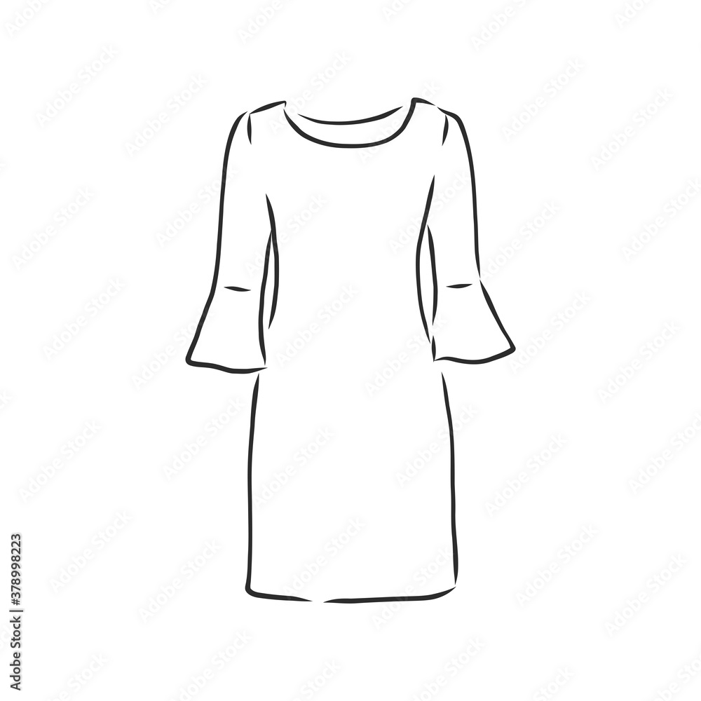 Sketches collection of women's dresses. Hand drawn vector illustration. Black outline drawing isolated on white background women's dress, vector sketch illustration Sketches collection of women's dresses. Hand drawn vector illustration. Black outline drawing isolated on white background women's dress, vector sketch illustration