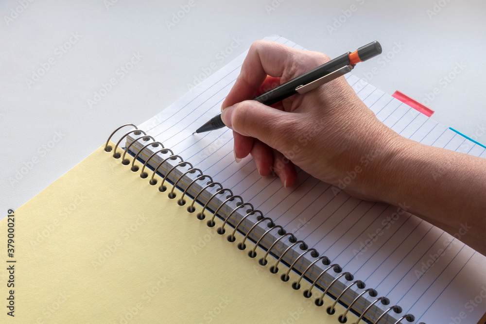 Hand drawing with a pencil in open spiral notebook with subject separators. Education. Hand drawing with a pencil in open spiral notebook with subject separators. Education.