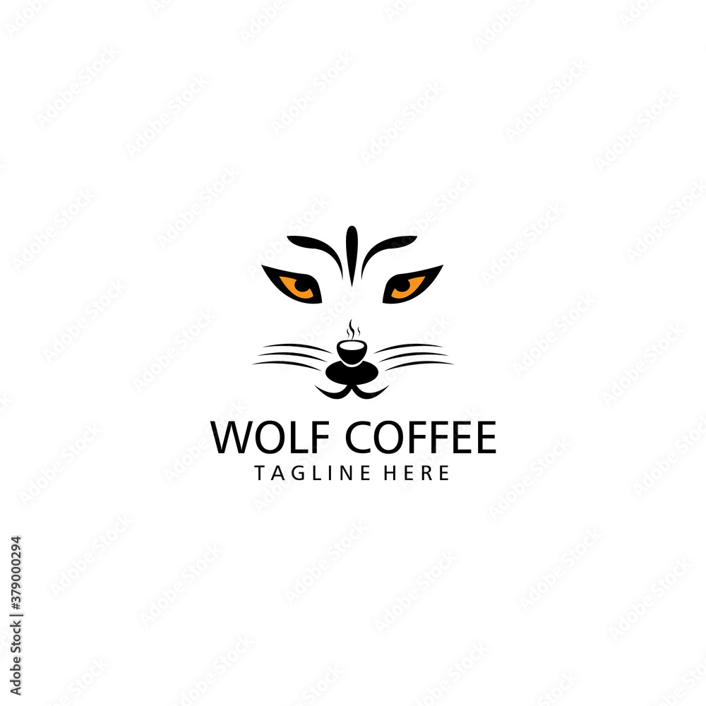Fototapeta premium Creative Coffee and Wolf Logo Design Vector Illustration