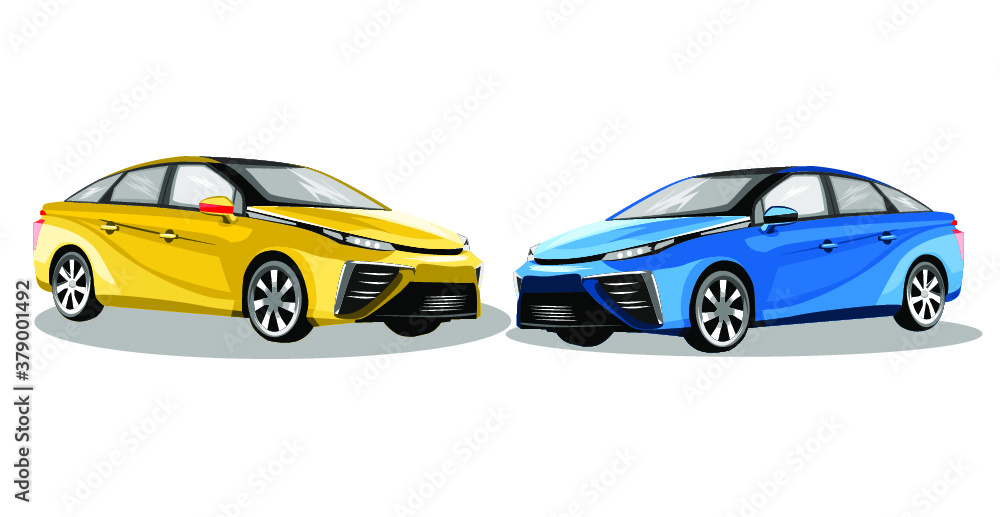 blue and yellow cars