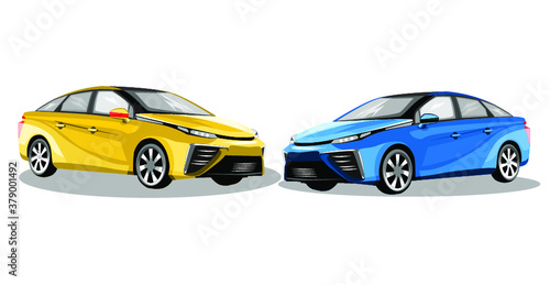 blue and yellow cars