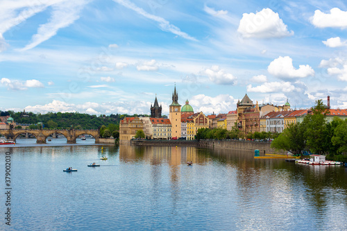 The landscape of the city of Prague view from the Vltava river on the ancient architecture of the city © Kate