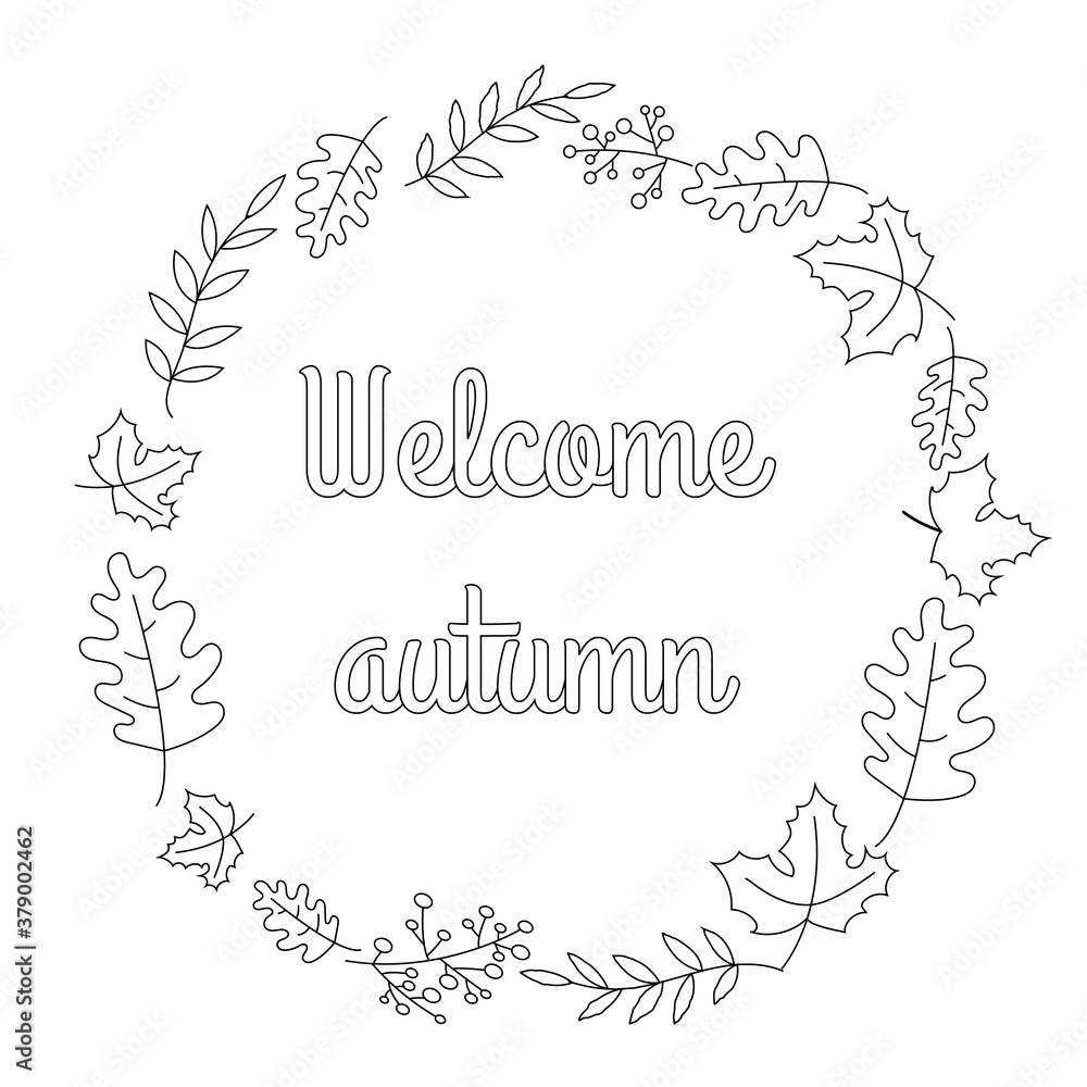 Vector autumn wreath with falling leaves: maples, oak, ash berry and text Vector autumn wreath with falling leaves: maples, oak, ash berry and text
