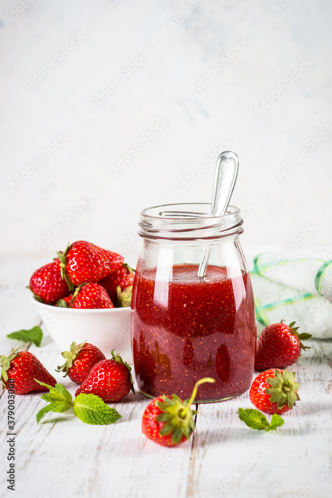 Strawberry jam in the glass jar. Strawberry jam in the glass jar.