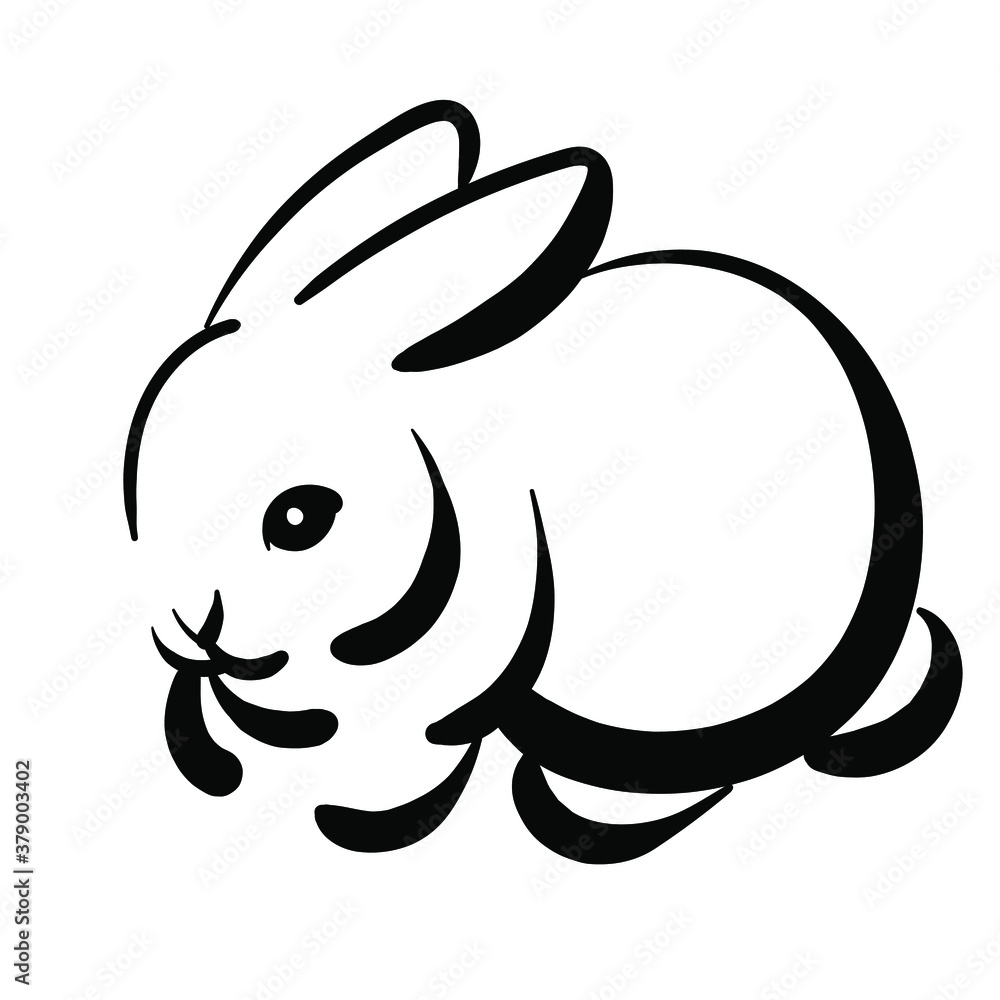 Hand drawn vector of rabbit isolated on white background for coloring page. Black and white stock illustration of bunny for coloring book. Hand drawn vector of rabbit isolated on white background for coloring page. Black and white stock illustration of bunny for coloring book.