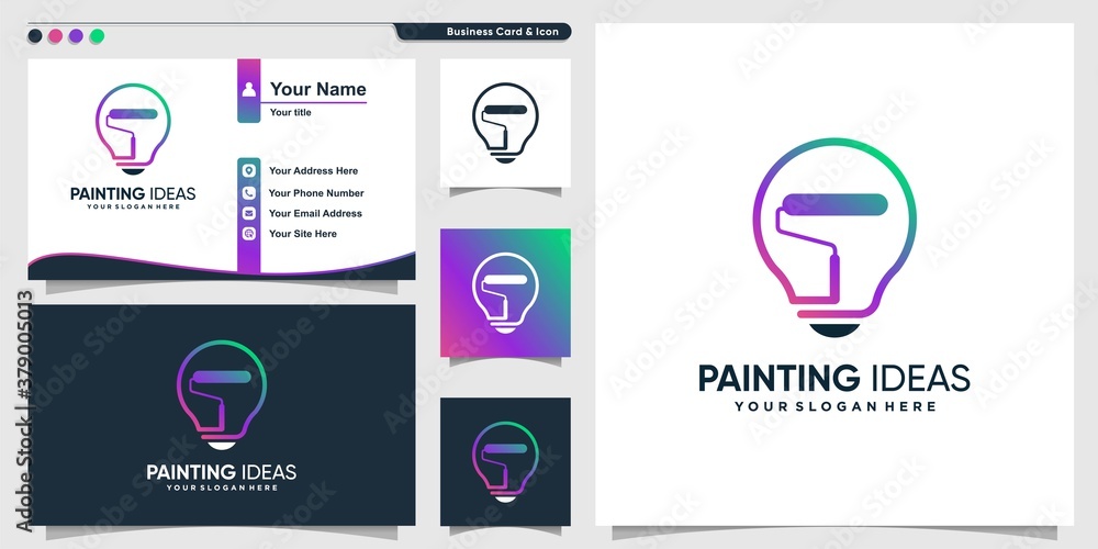 Painting logo with smart idea line art style and business card design template, painting, work, idea, template, Premium Vector Painting logo with smart idea line art style and business card design template, painting, work, idea, template, Premium Vector