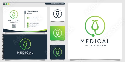 Medical logo with creative modern line art style and business card design template, health, medic, template, Premium Vector