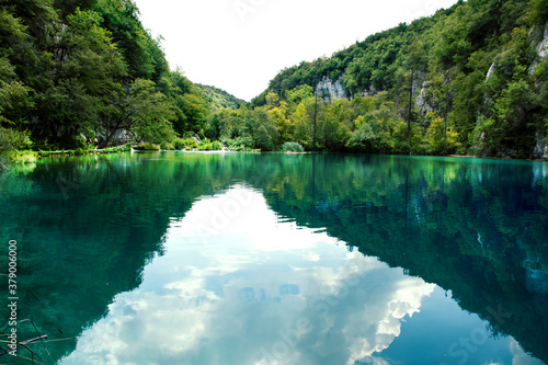 Magic mountain lakes view. Croatia National park. 