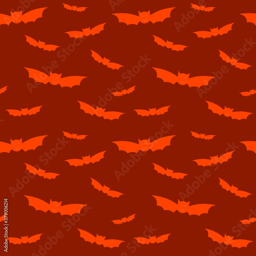 Halloween seamless pattern with orange flying bats. Bat silhouette icons on orange background for wrapping paper  postcards  home textile  costumes. Vector illustration isolated. Halloween decorations