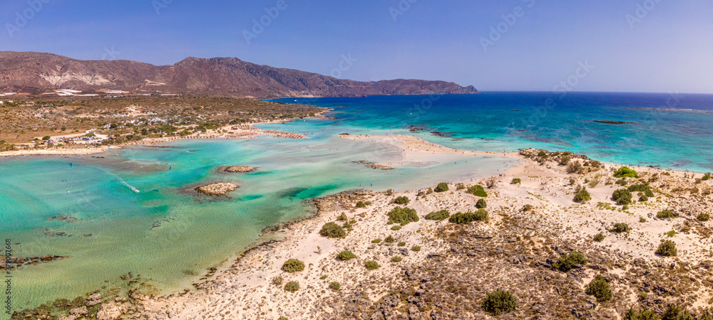 Elafonisi Crete Beach from Top as a real Mid Sea Peal with crystal clear water