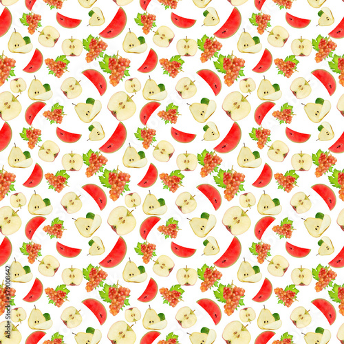 juicy watermelon pattern and fruit on white background