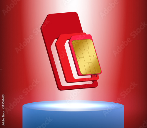 Floating vector illustration of a SIM card. Realistic 3D effect.