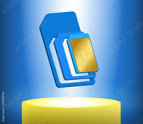 Floating vector illustration of a SIM card. Realistic 3D effect.