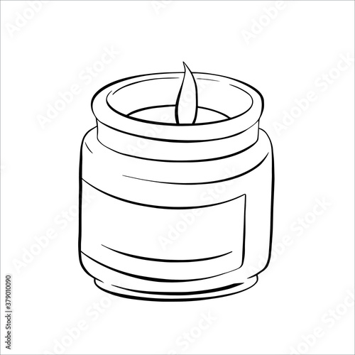 Hand drawn vector illustration of a burning candle in a glass.