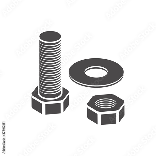 Stainless steel bolt and nut icon in flat style.Vector illustration.