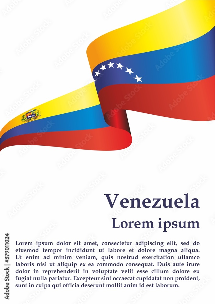 Flag of Venezuela, Bolivarian Republic of Venezuela, Latin America. Template for award design, an official document with the flag of Venezuela. Bright, colorful vector illustration.