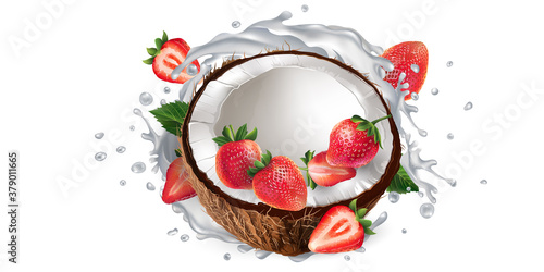 Coconut and strawberries and a splash of milk or yogurt.