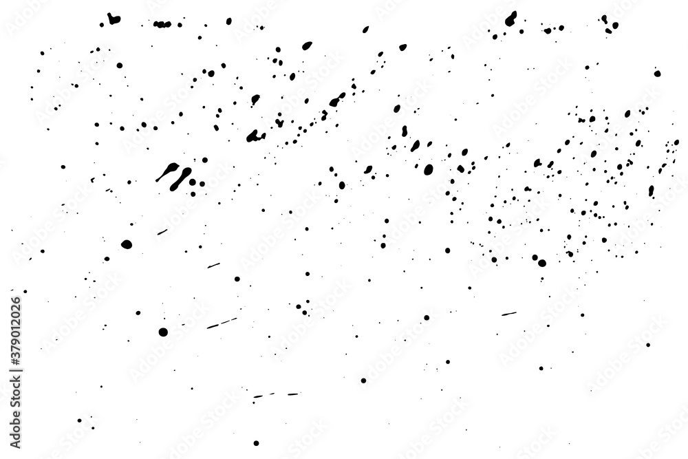 Paint splatter vector dust texture. Black ink grunge spray effect on white background. Messy dirt distress overlay.
