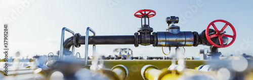 Картината върху платно Gas tap with pipeline system at natural gas station.